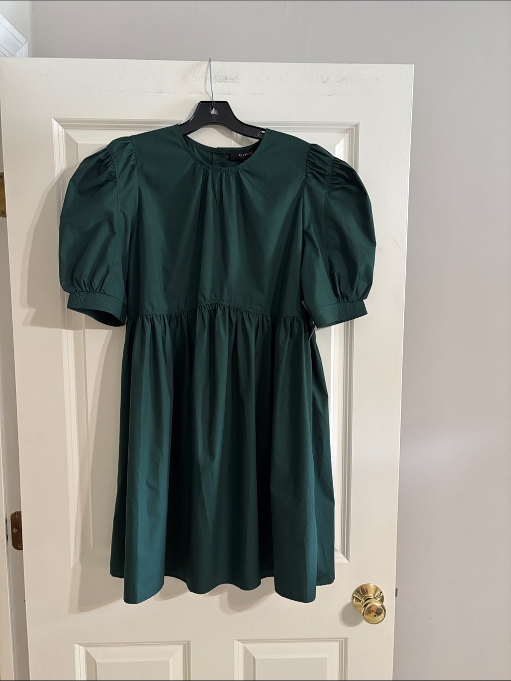 En Saison Dark Green Poplin Mini Dress with Puff sleeves & pockets